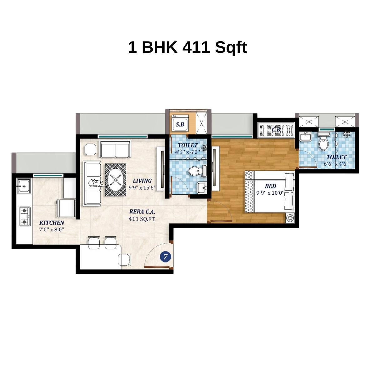 Larkins-Nest-Floor-Plan-1-BHK-411-Sqft
